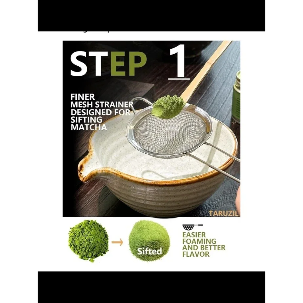 Taruzil Matcha Whisk Set with Matcha Bowl, Matcha Bamboo Whisk, Scoop, Sifter
